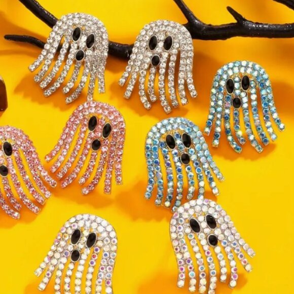 ⭐️❤️❤️ FREE Ghost Halloween Rhinestone Drop Party Holiday Artsy Cartoon Earrings - Picture 2 of 2